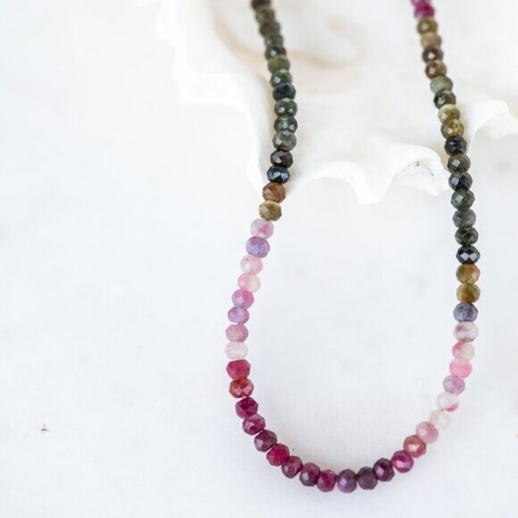 Beaded Necklace Watermelon Tourmaline Ombre Gemstone Jewelry October Birthstone - Picture 13 of 16
